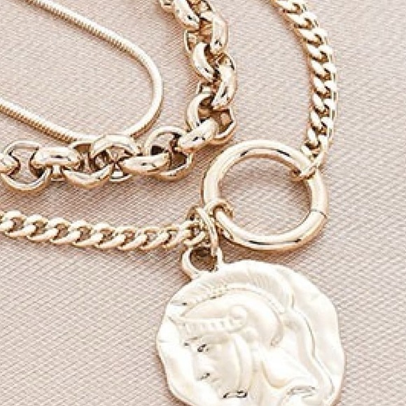 Figure Pendant Layered Hammered Coin Necklace - Picture 3 of 3